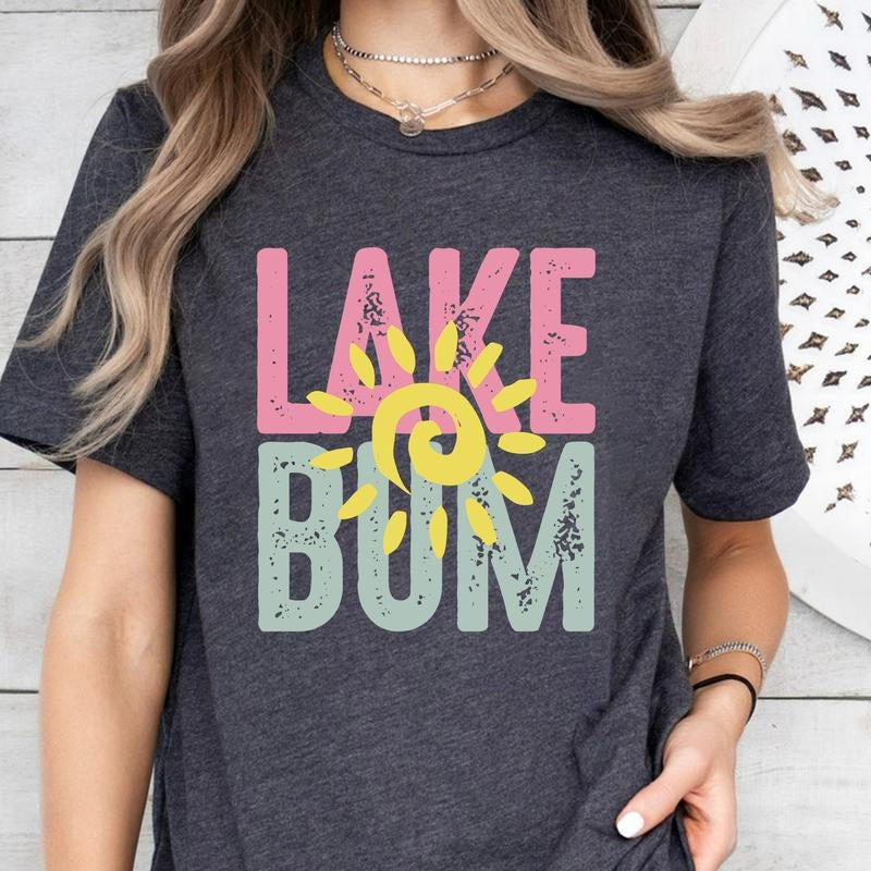 Lake Bum Distressed Retro Summer Day Beach Life Cute - Adult & Kids T-Shirts, Sweatshirts & Hoodies apparel design preview 1