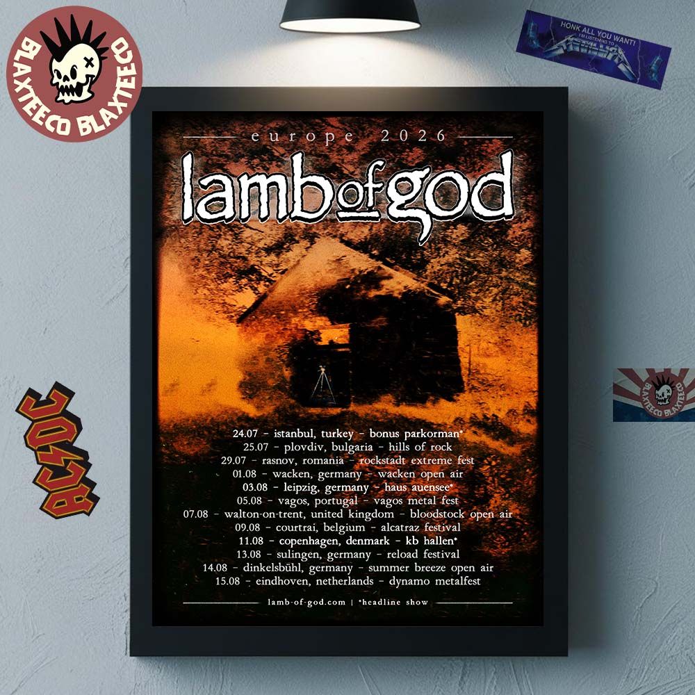 Lamb Of God Europe 2026 Summer Tour Schedule Dates - Adult & Kids T-Shirts, Sweatshirts & Hoodies apparel design preview 1