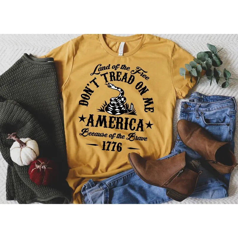 Land Free Don'T Tread Me America Because Brave 1776 - Adult & Kids T-Shirts, Sweatshirts & Hoodies apparel design preview 1