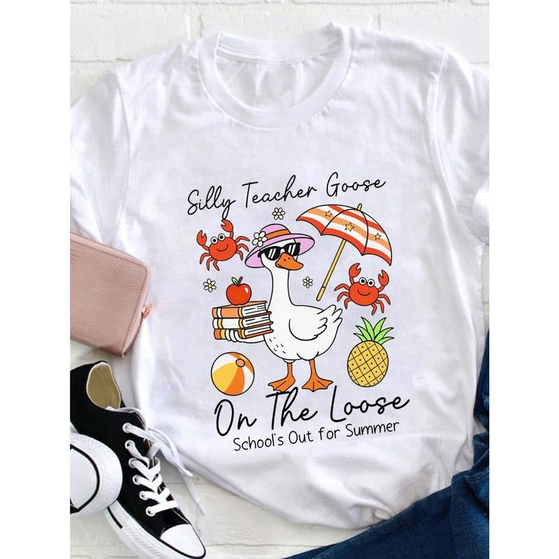 Last Day Teacher Goose Schools Out Summer Silly End - Adult & Kids T-Shirts, Sweatshirts & Hoodies apparel design preview 1