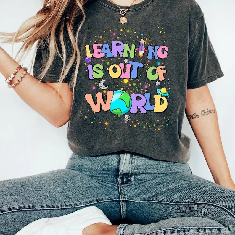 Learning Is Out World Solar System Teacher Back - Adult & Kids T-Shirts, Sweatshirts & Hoodies apparel design preview 1