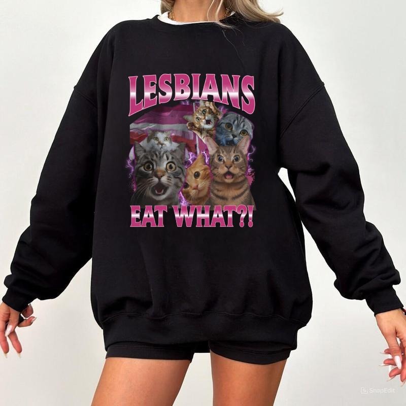 Leesbians Eat What Funny Offensive Cat Bootleg - Adult & Kids T-Shirts, Sweatshirts & Hoodies apparel design preview 1