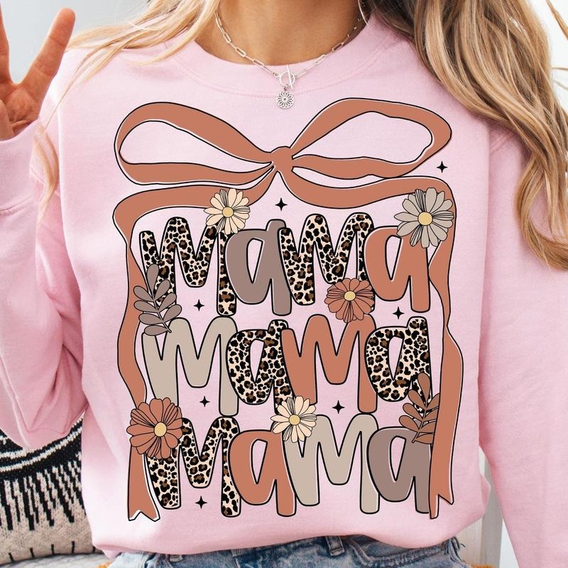 Leopard Mama Flower Coquette Bow Retro Boho Floral - Adult & Kids T-Shirts, Sweatshirts & Hoodies apparel design preview 1