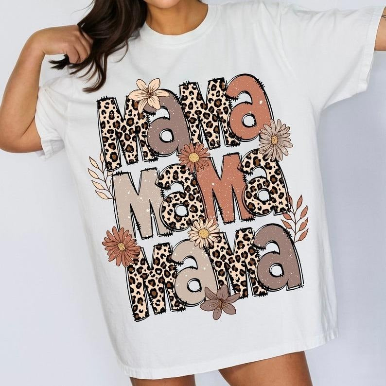 Leopard Mama Flower Retro Groovy Boho - Adult & Kids T-Shirts, Sweatshirts & Hoodies apparel design preview 1