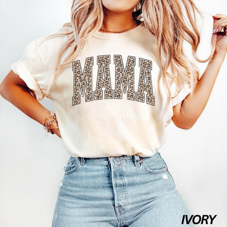 Leopard Mama Varsity Comfort Colors New Mom Life - Adult & Kids T-Shirts, Sweatshirts & Hoodies apparel design preview 1
