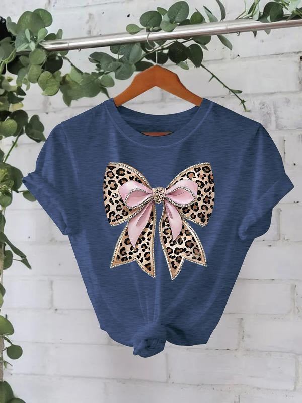 Leopard Print Bowknot Floral Casual Summer Top Round - Adult & Kids T-Shirts, Sweatshirts & Hoodies apparel design preview 1