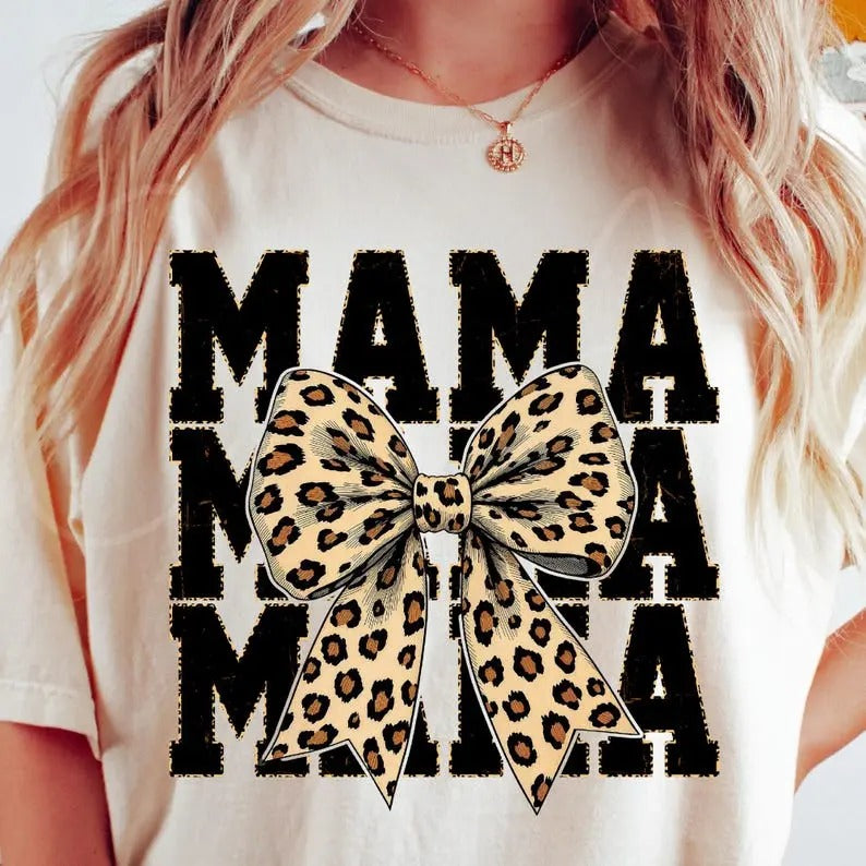 Leopard Print Mama Coquette Cheetah Bow Mom Life - Adult & Kids T-Shirts, Sweatshirts & Hoodies apparel design preview 1