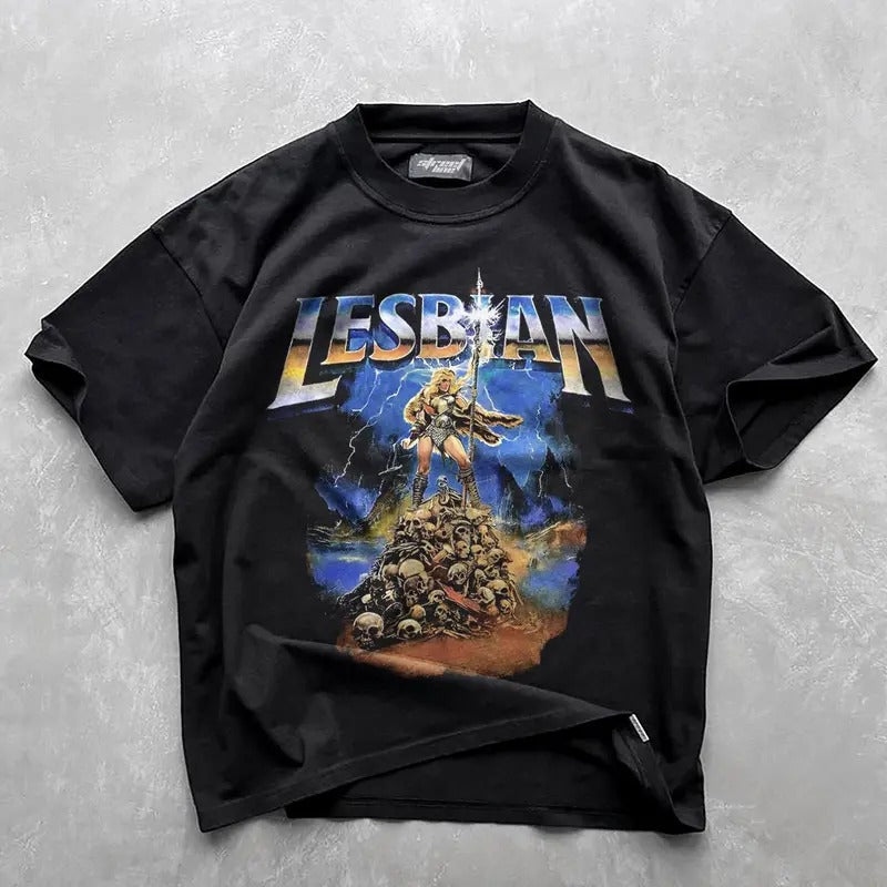 Lesbian Warrior Dark Fantasy Retro Funny Cat LGBT - Adult & Kids T-Shirts, Sweatshirts & Hoodies apparel design preview 1
