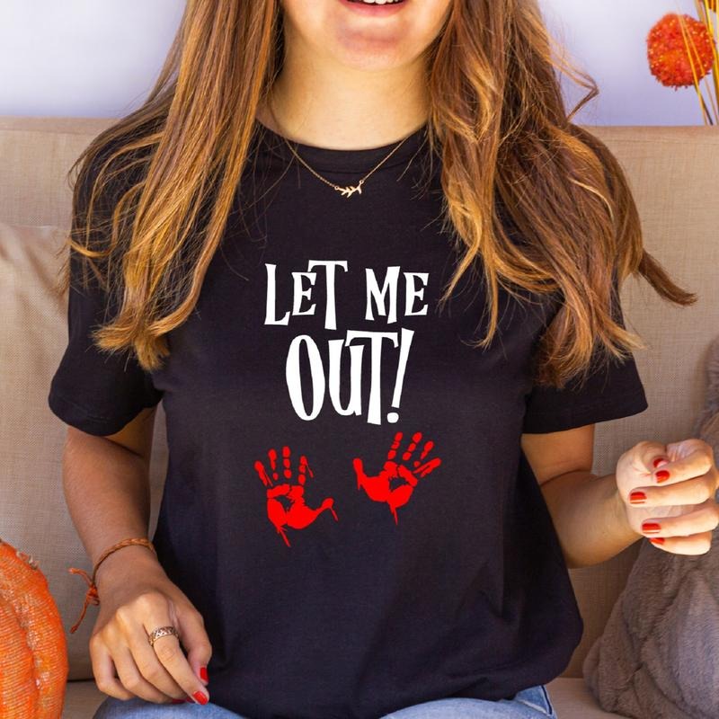 Let Me Out Halloween Maternity Spooky Pregnancy - Adult & Kids T-Shirts, Sweatshirts & Hoodies apparel design preview 1