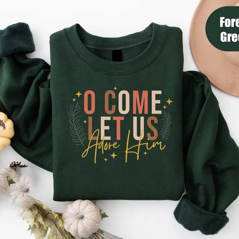 Let Us Adore Him Nativity Xmas Christian Religious - Adult & Kids T-Shirts, Sweatshirts & Hoodies apparel design preview 1