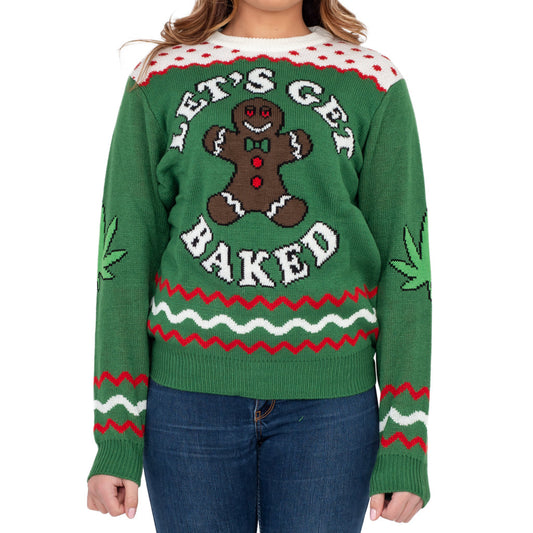 Women's Let's Get Baked Happy Gingerbread Ugly Christmas Sweater - Holiday Gift product image