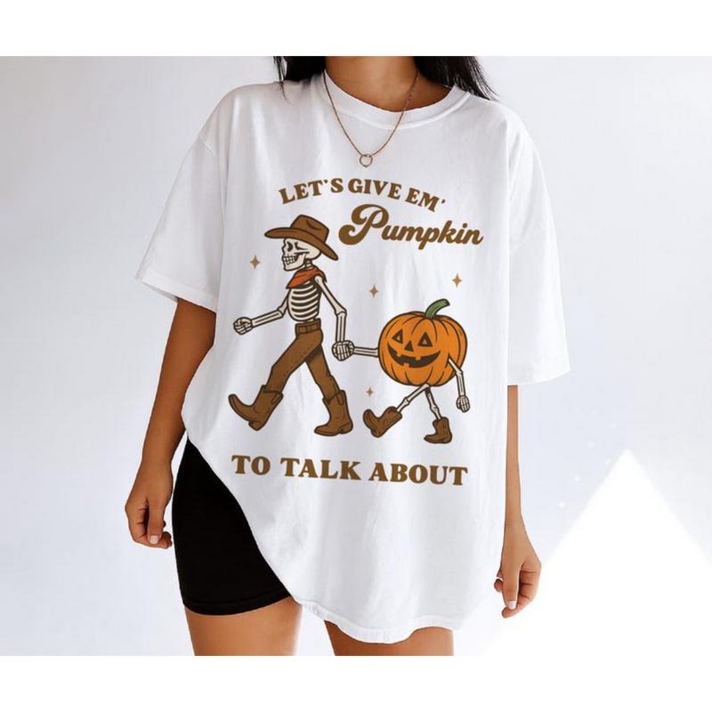 Lets Give Em' Pumpkin Talk About Western Halloween - Adult & Kids T-Shirts, Sweatshirts & Hoodies apparel design preview 1