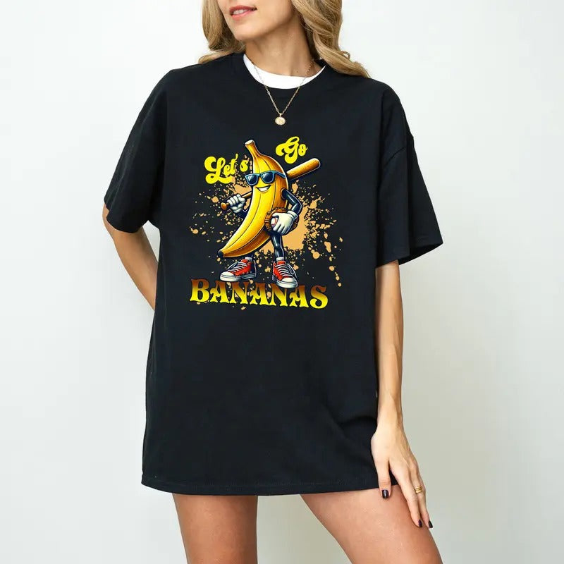 Lets Go Bananas Funny Banana Baseball Cute Yellow - Adult & Kids T-Shirts, Sweatshirts & Hoodies apparel design preview 1