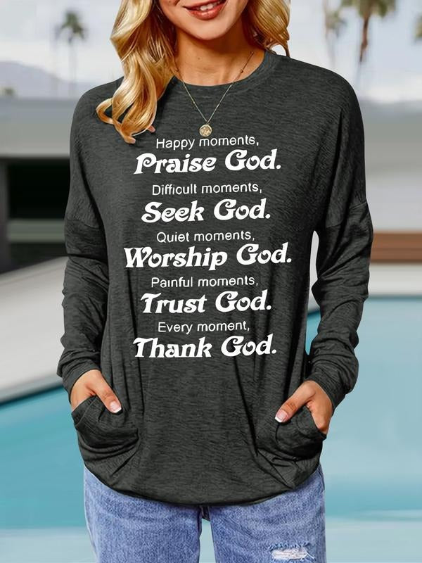 Letter Print Round Neck Loose Fit Pocket Top Medium - Adult & Kids T-Shirts, Sweatshirts & Hoodies apparel design preview 1