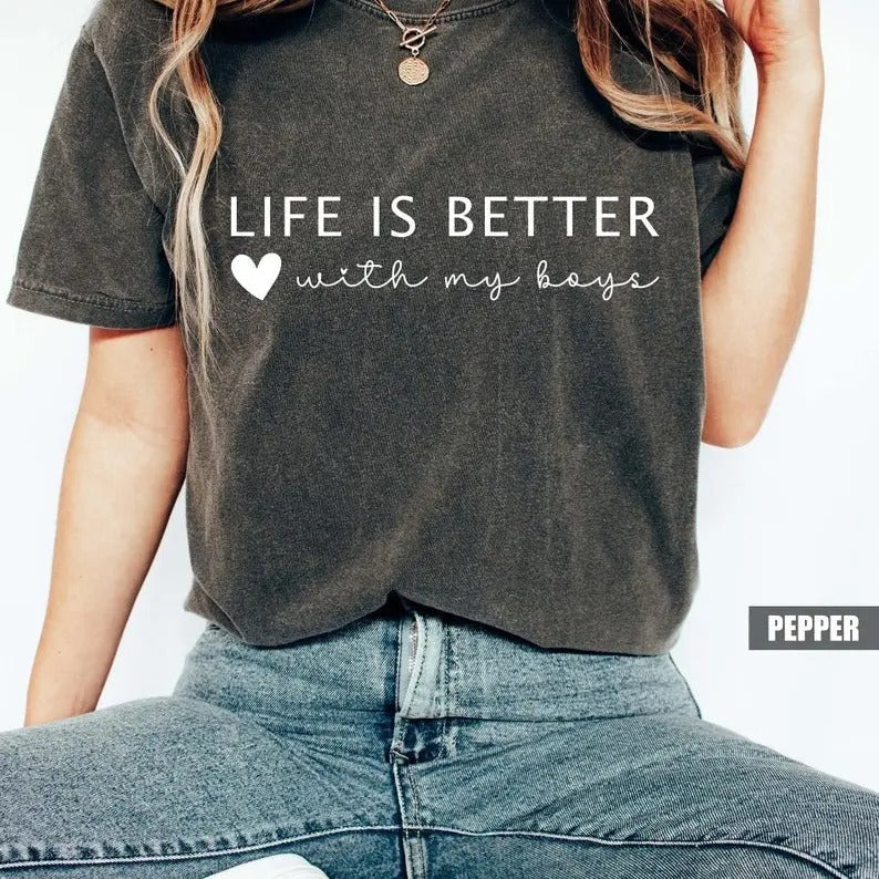 Life Is Better My Comfort Colors Mom Boy Mama - Adult & Kids T-Shirts, Sweatshirts & Hoodies apparel design preview 1