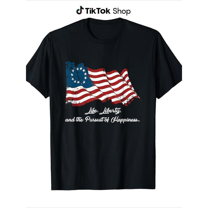 Life Liberty Pursuit Happiness Flag 100% Cotton As - Adult & Kids T-Shirts, Sweatshirts & Hoodies apparel design preview 1