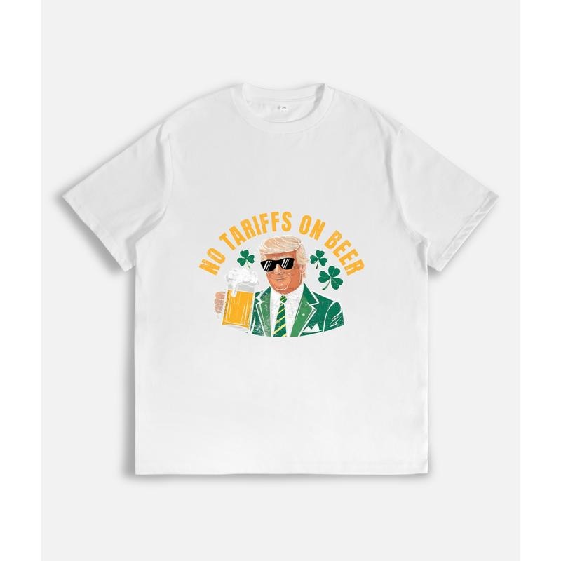 Light Hearted Figure Holding Beer "NO TARIFFS Slogan - Adult & Kids T-Shirts, Sweatshirts & Hoodies apparel design preview 1