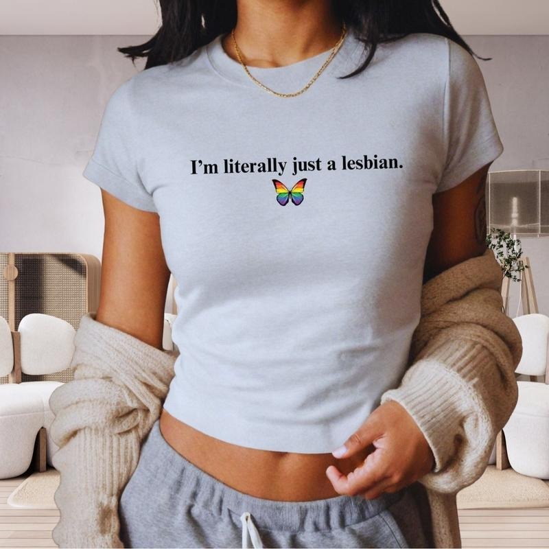 Literally Just Lesbian Baby Pride Butterfly Month Y2k - Adult & Kids T-Shirts, Sweatshirts & Hoodies apparel design preview 1