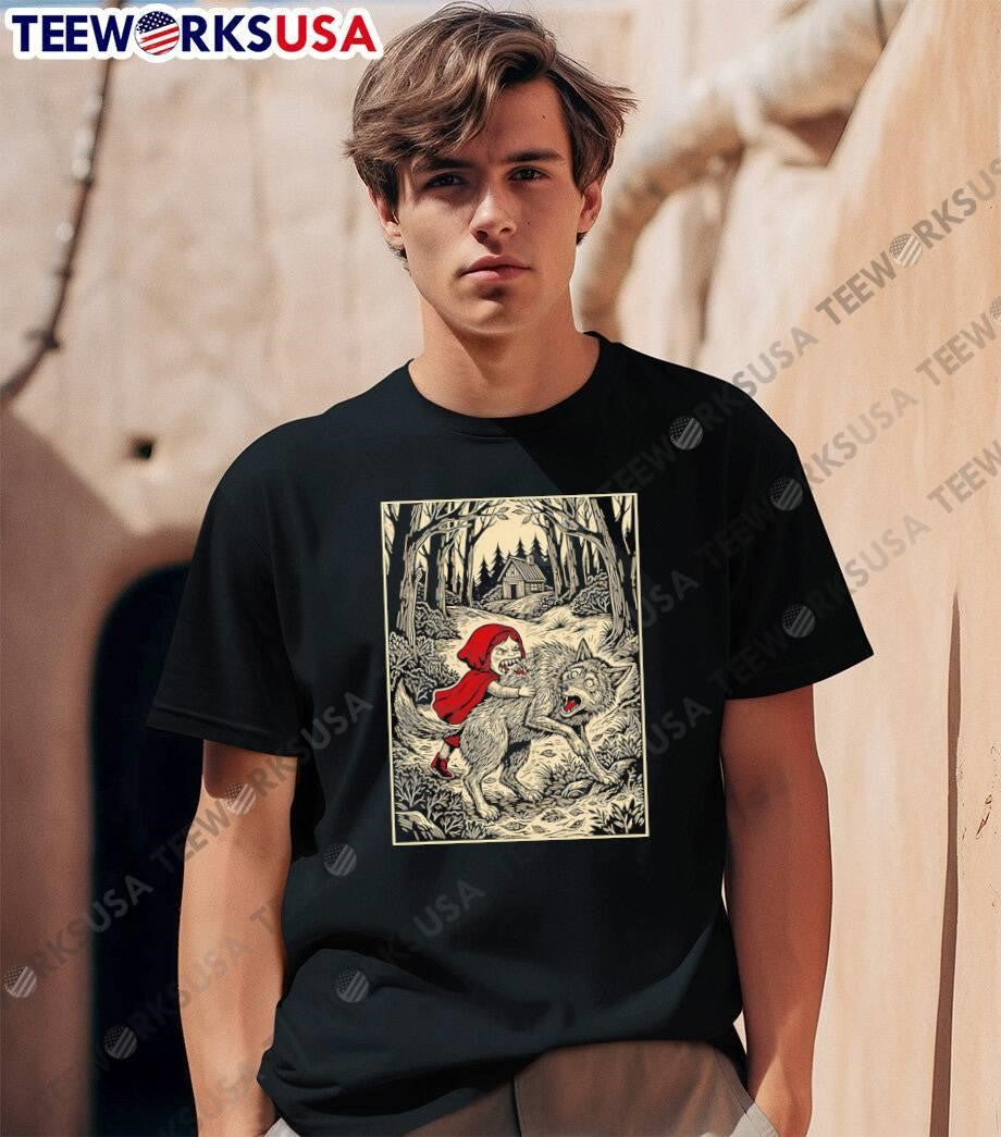 Little Red Riding Hood Eating The Wolf Forest Cabin - Adult & Kids T-Shirts, Sweatshirts & Hoodies apparel design preview 1