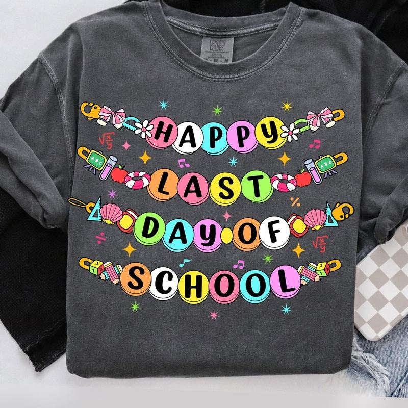 Little Girl Last Day School Bracelet Retro Teacher - Adult & Kids T-Shirts, Sweatshirts & Hoodies apparel design preview 1