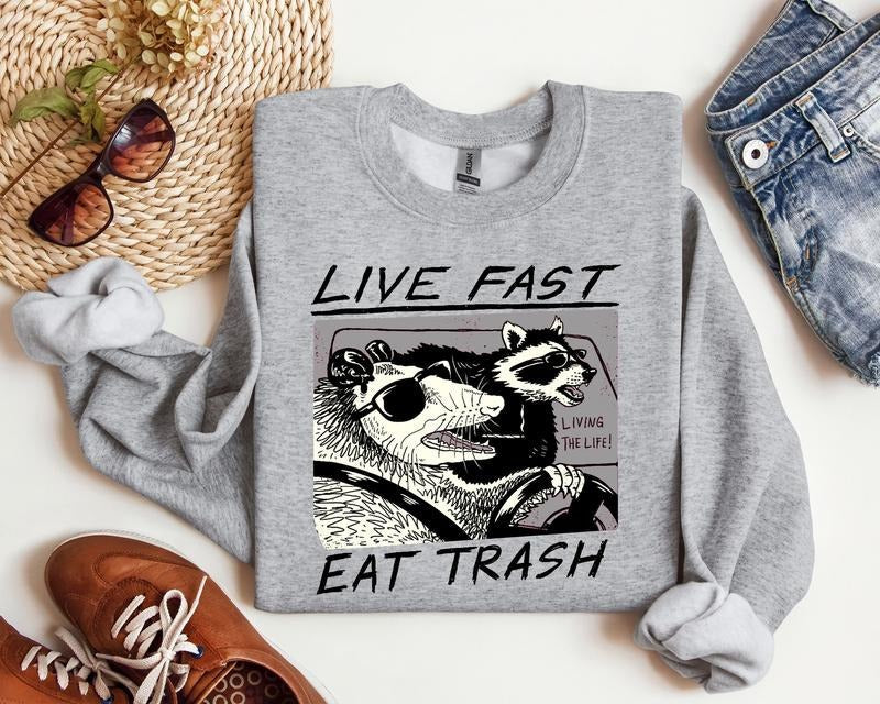 Live Fast Eat Trash Raccoon Funny Animal - Adult & Kids T-Shirts, Sweatshirts & Hoodies apparel design preview 1