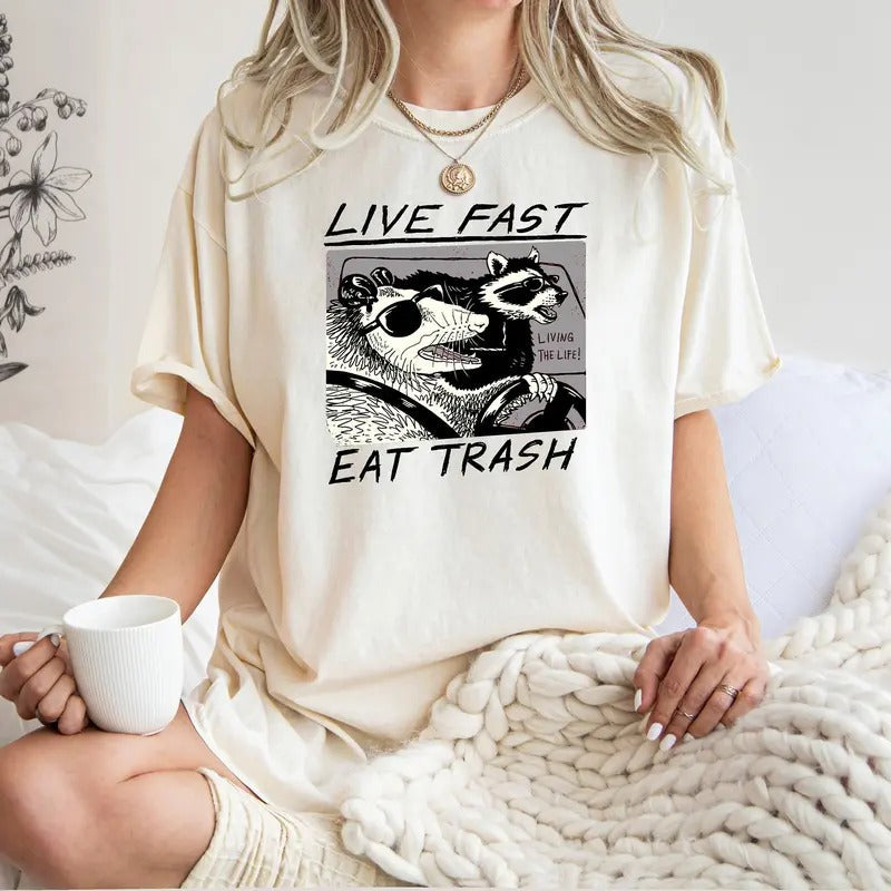 Live Fast Eat Trash Raccoon Funny Animal - Adult & Kids T-Shirts, Sweatshirts & Hoodies apparel design preview 1