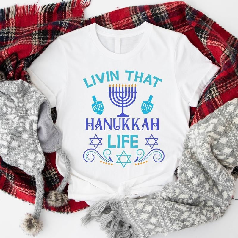 Livin' That Hanukkah Life Jewish Religious Menorah - Adult & Kids T-Shirts, Sweatshirts & Hoodies apparel design preview 1