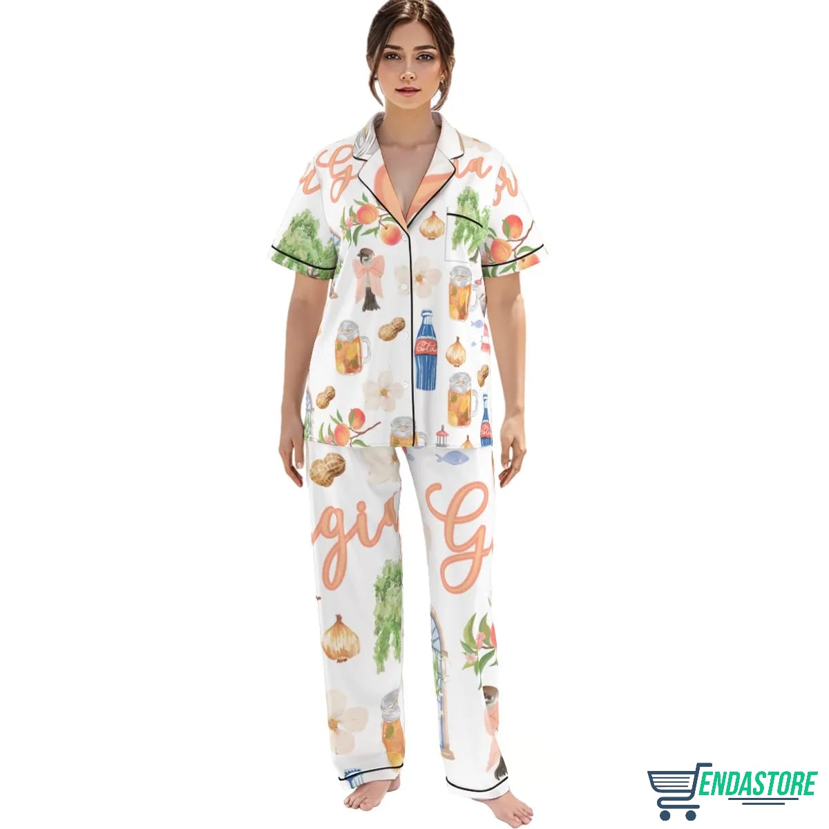 Long Preppy Georgia Peach Satin Pajama Set 3D Sweater - Gift Idea product image 2