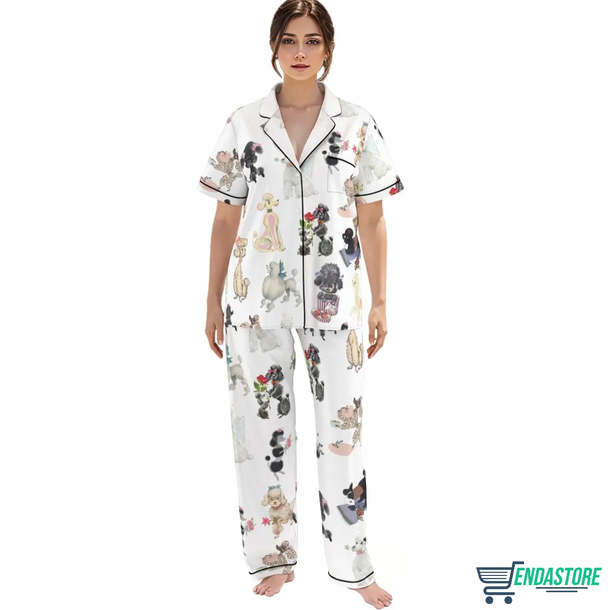 Long Retro Poodles Dogs Satin Pajama Set 3D Sweater - Gift Idea product image 2