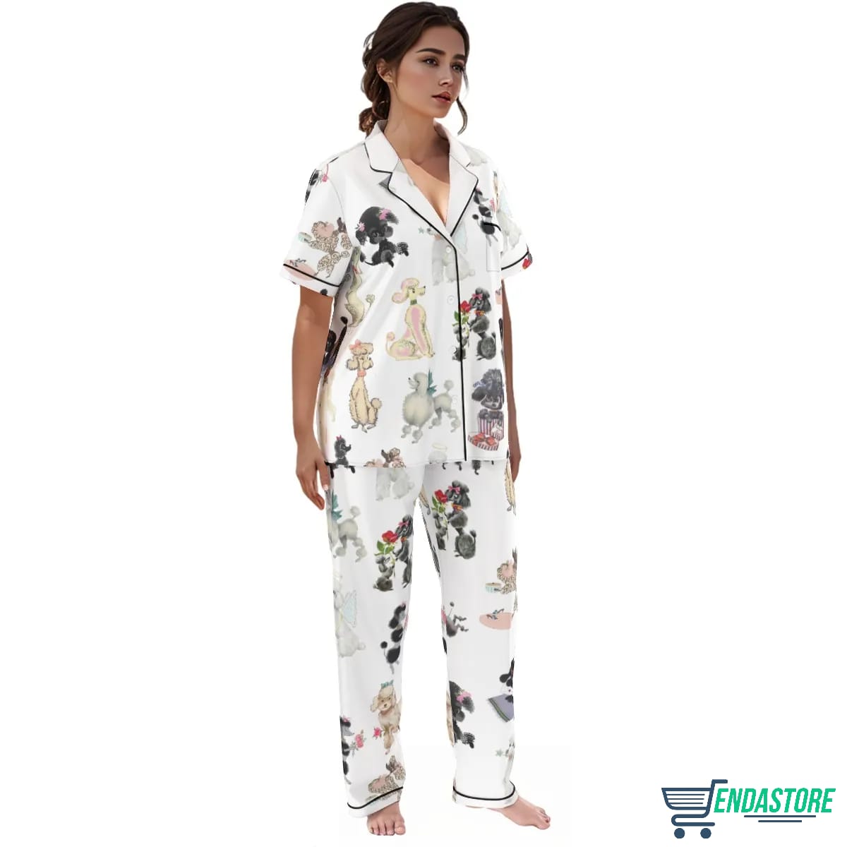 Long Retro Poodles Dogs Satin Pajama Set 3D Sweater - Gift Idea product image 4