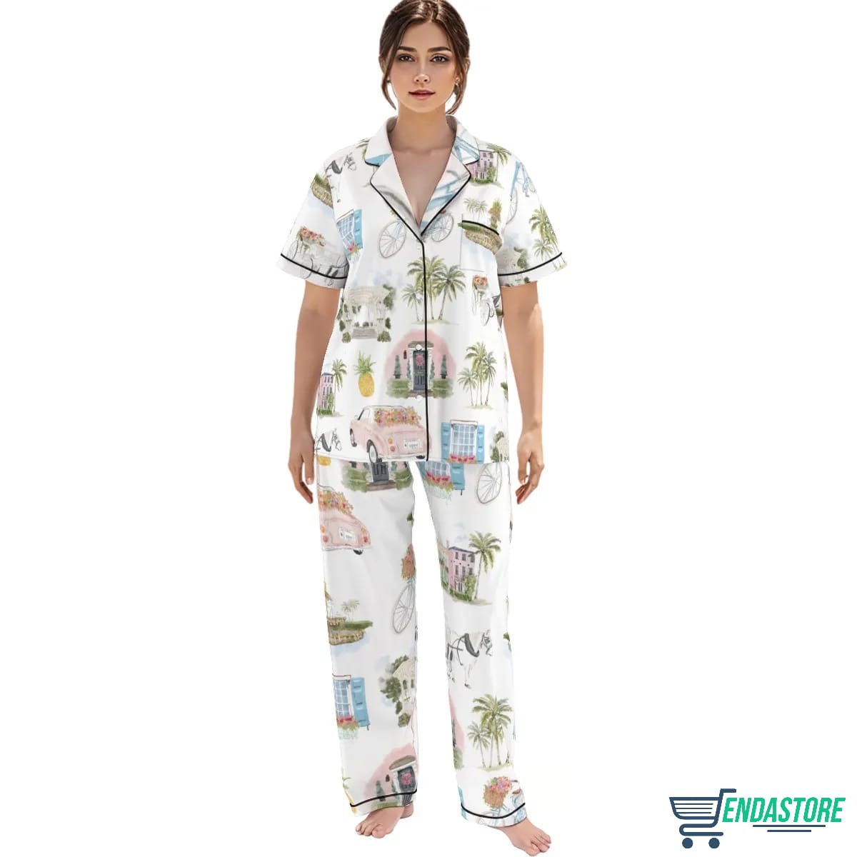 Long Watercolor Charleston Satin Pajama Set 3D Sweater - Gift Idea product image 2