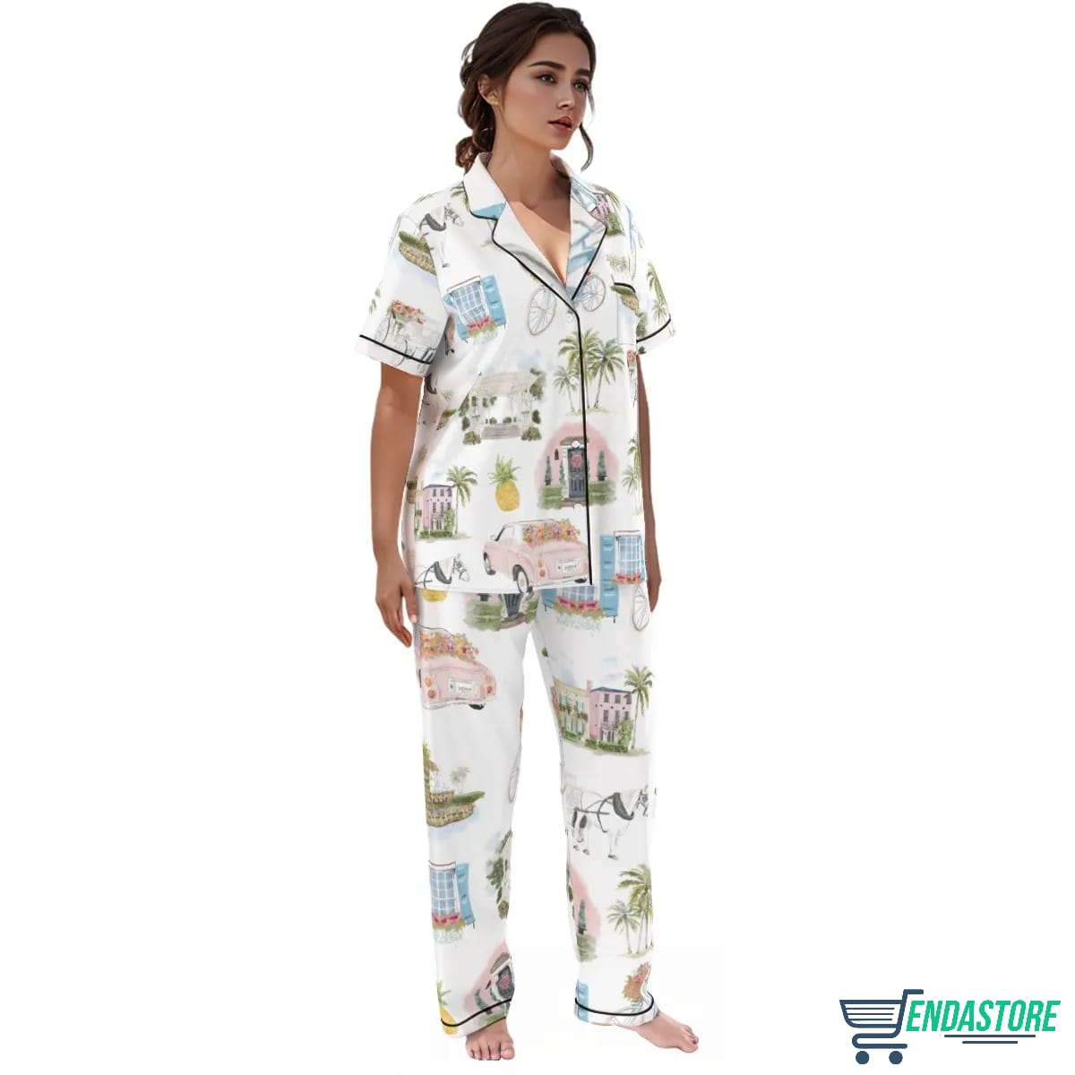 Long Watercolor Charleston Satin Pajama Set 3D Sweater - Gift Idea product image 4