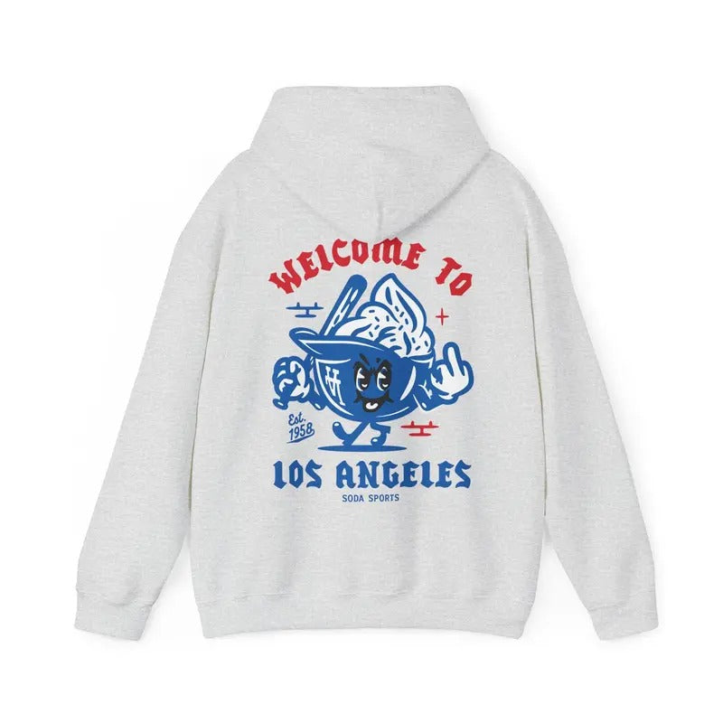 Los Angeles Dodgers Heavy Blend Hooded Welcome LA Est - Adult & Kids T-Shirts, Sweatshirts & Hoodies apparel design preview 1