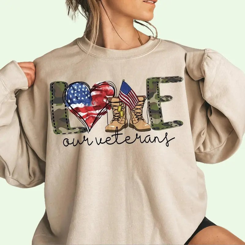 Love Our Veterans Memorial Day Independence American - Adult & Kids T-Shirts, Sweatshirts & Hoodies apparel design preview 1