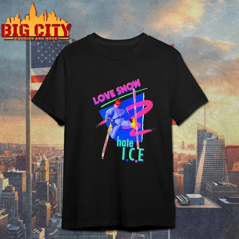 Love Snow Hate I C E Retro 80S Style Neon Skiing - Adult & Kids T-Shirts, Sweatshirts & Hoodies apparel design preview 1