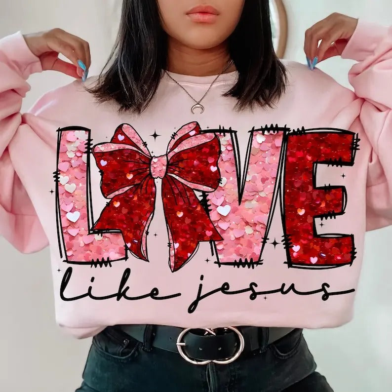 Love Like Jesus Valentine Coquette - Adult & Kids T-Shirts, Sweatshirts & Hoodies apparel design preview 1