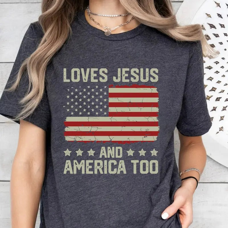 Loves Jesus America Too Spiritual Religions Religious - Adult & Kids T-Shirts, Sweatshirts & Hoodies apparel design preview 1