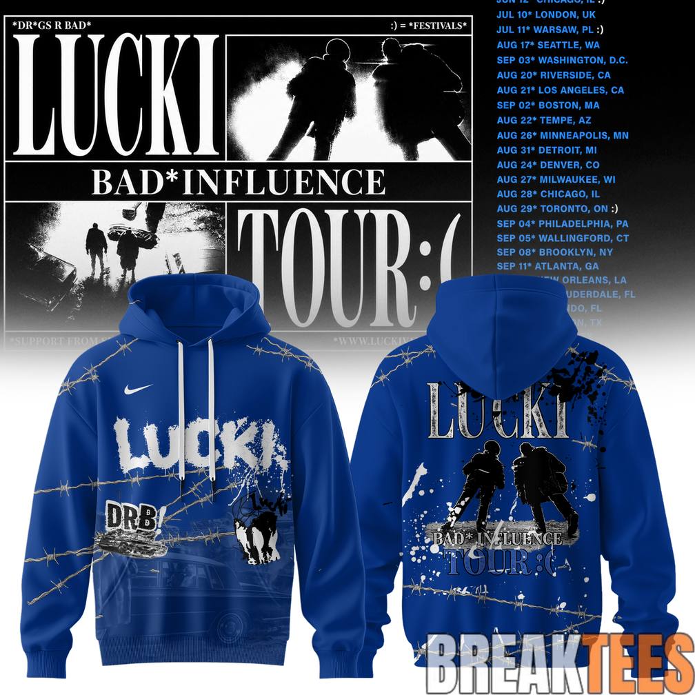 Lucki Bad Influence Tour 2026 Deep Blue Barbed - Adult & Kids T-Shirts, Sweatshirts & Hoodies apparel design preview 1