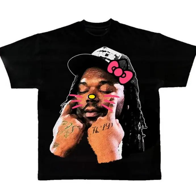 Lucki Black Face Kitty Cotton Fabric Streetwear Top - Adult & Kids T-Shirts, Sweatshirts & Hoodies apparel design preview 1