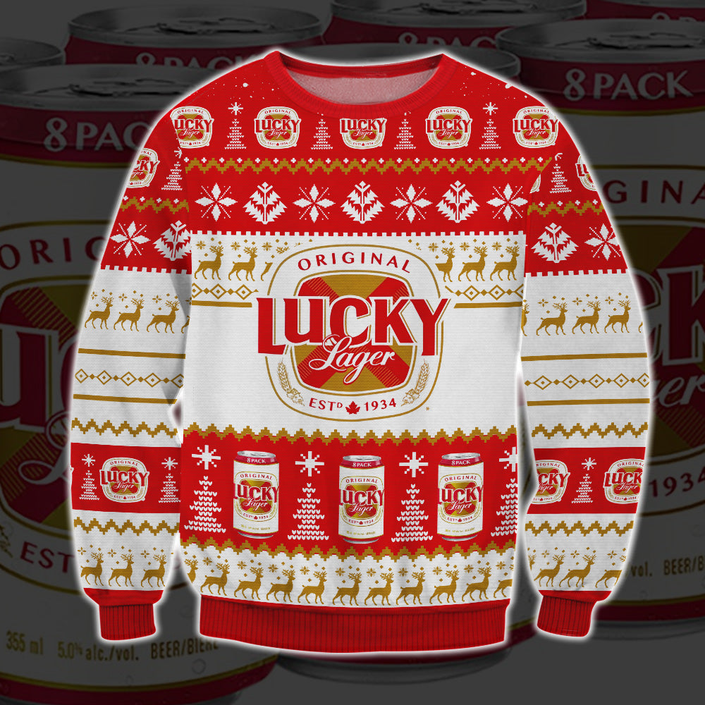 Lucky Lager 3D Ugly Christmas Sweater - Gift Idea product image