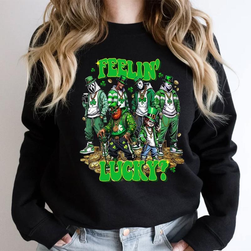 Lucky St. Patrick Day Horror Crew Feelin Trending - Adult & Kids T-Shirts, Sweatshirts & Hoodies apparel design preview 1