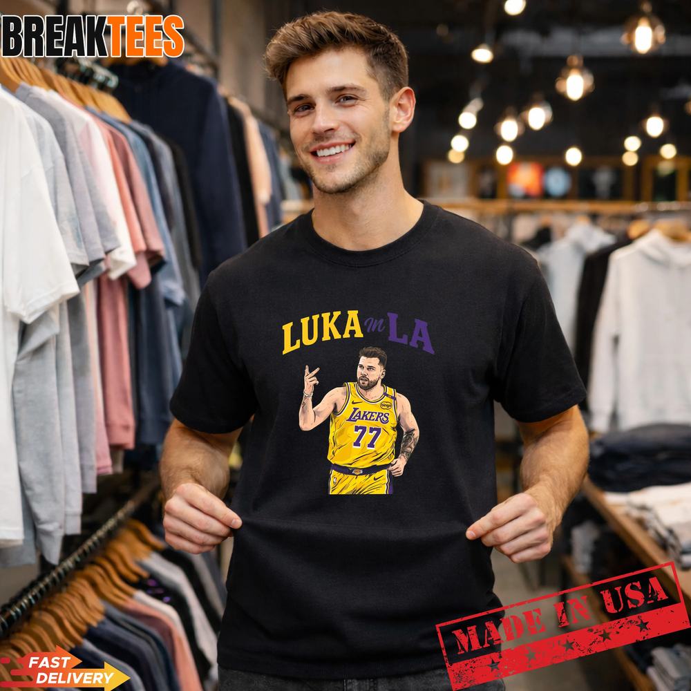 Luka Doncic #77 Lakers Purple and Gold NBA Fantasy - Adult & Kids T-Shirts, Sweatshirts & Hoodies apparel design preview 1