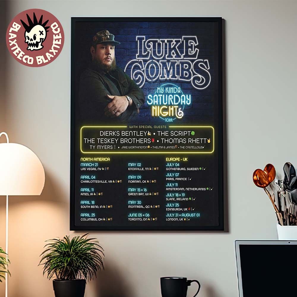 Luke Combs My Kinda Saturday Nights Tour 2026 North - Adult & Kids T-Shirts, Sweatshirts & Hoodies apparel design preview 1