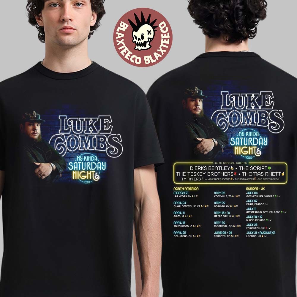 Luke Combs My Kinda Saturday Nights Tour 2026 North - Adult & Kids T-Shirts, Sweatshirts & Hoodies apparel design preview 1