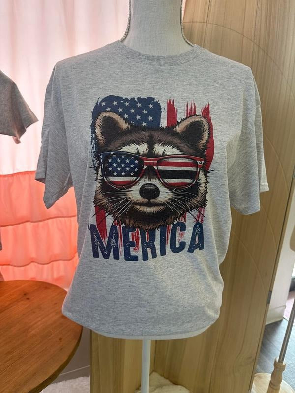 MERICA Raccoon Trash Panda Red White Blue Fourth July - Adult & Kids T-Shirts, Sweatshirts & Hoodies apparel design preview 1