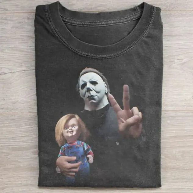 MICHAEL MYERS X CHUCKY HI Horror Movie Character - Adult & Kids T-Shirts, Sweatshirts & Hoodies apparel design preview 1