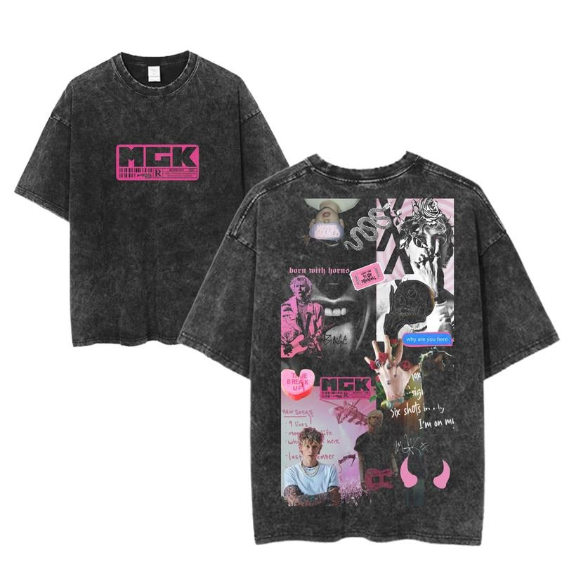 Machine Gun Kelly Collage MGK Lyric Quotes Born Horns - Adult & Kids T-Shirts, Sweatshirts & Hoodies apparel design preview 1