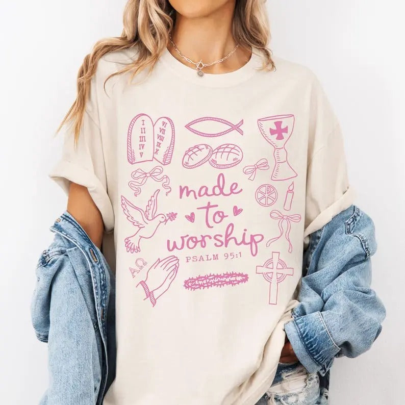 Made Worship Christian Coquette Amen Jesus Bible - Adult & Kids T-Shirts, Sweatshirts & Hoodies apparel design preview 1