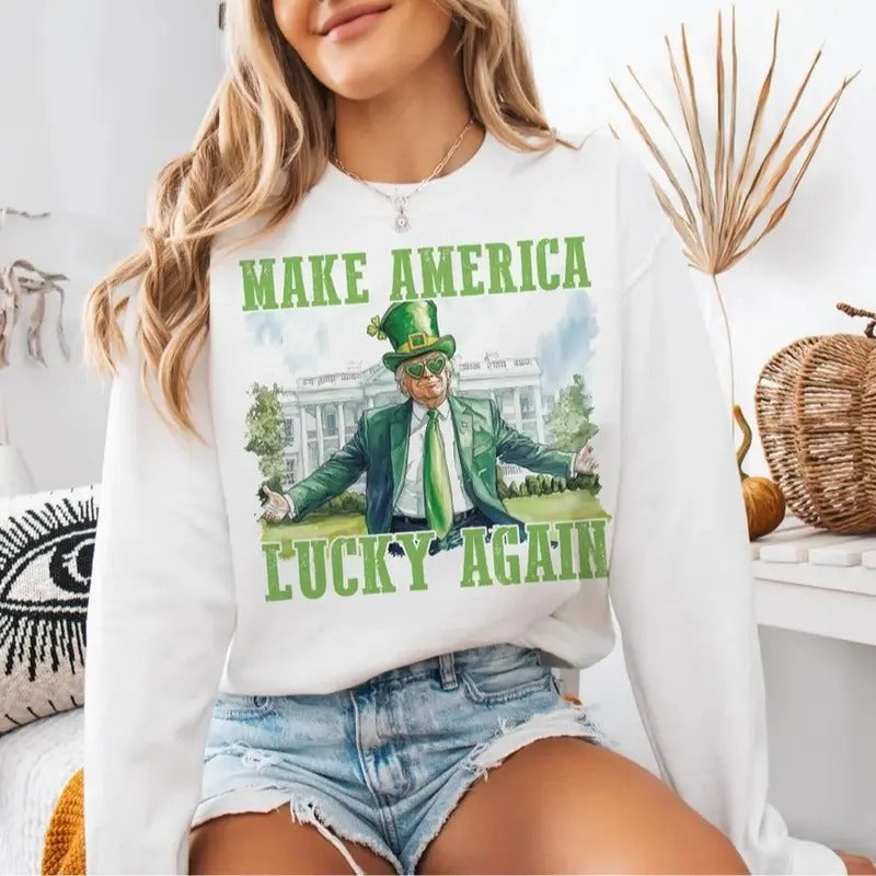 Make America Lucky Again Funny Trump St Patrick Day - Adult & Kids T-Shirts, Sweatshirts & Hoodies apparel design preview 1
