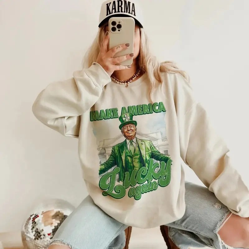Make America Lucky Again St Patricks Day Funny Trump - Adult & Kids T-Shirts, Sweatshirts & Hoodies apparel design preview 1